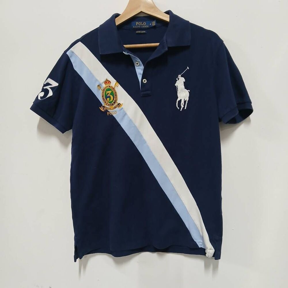 Polo ralph lauren mens medium big pony rugby shirt blue shortsleeve specialized
